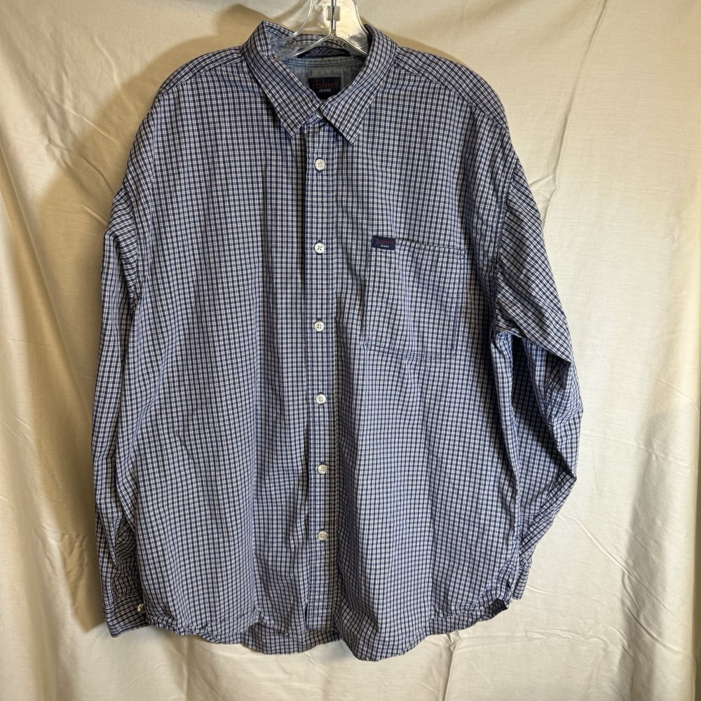 Vintage Tommy Hilfiger Jeans Shirt Mens XL Blue White Checkered Button Up